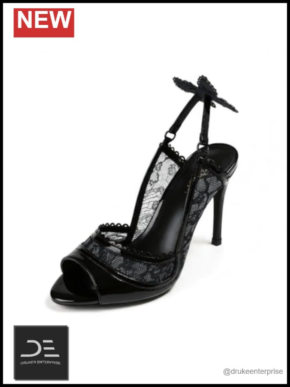 Black Lace Butterfly Slingback Heels, 3.54 Inch Stiletto Heels, Peep Toe Pumps